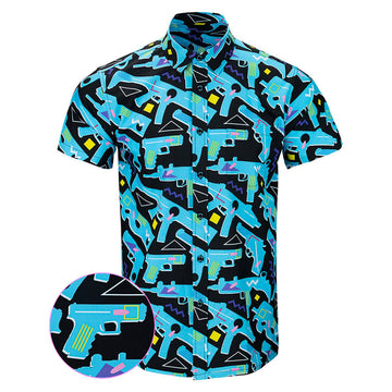 The 80 Black Button Down Shirt Gun Print Hawaiian Shirt Best Gifts For Gun Lovers -WearandDecor