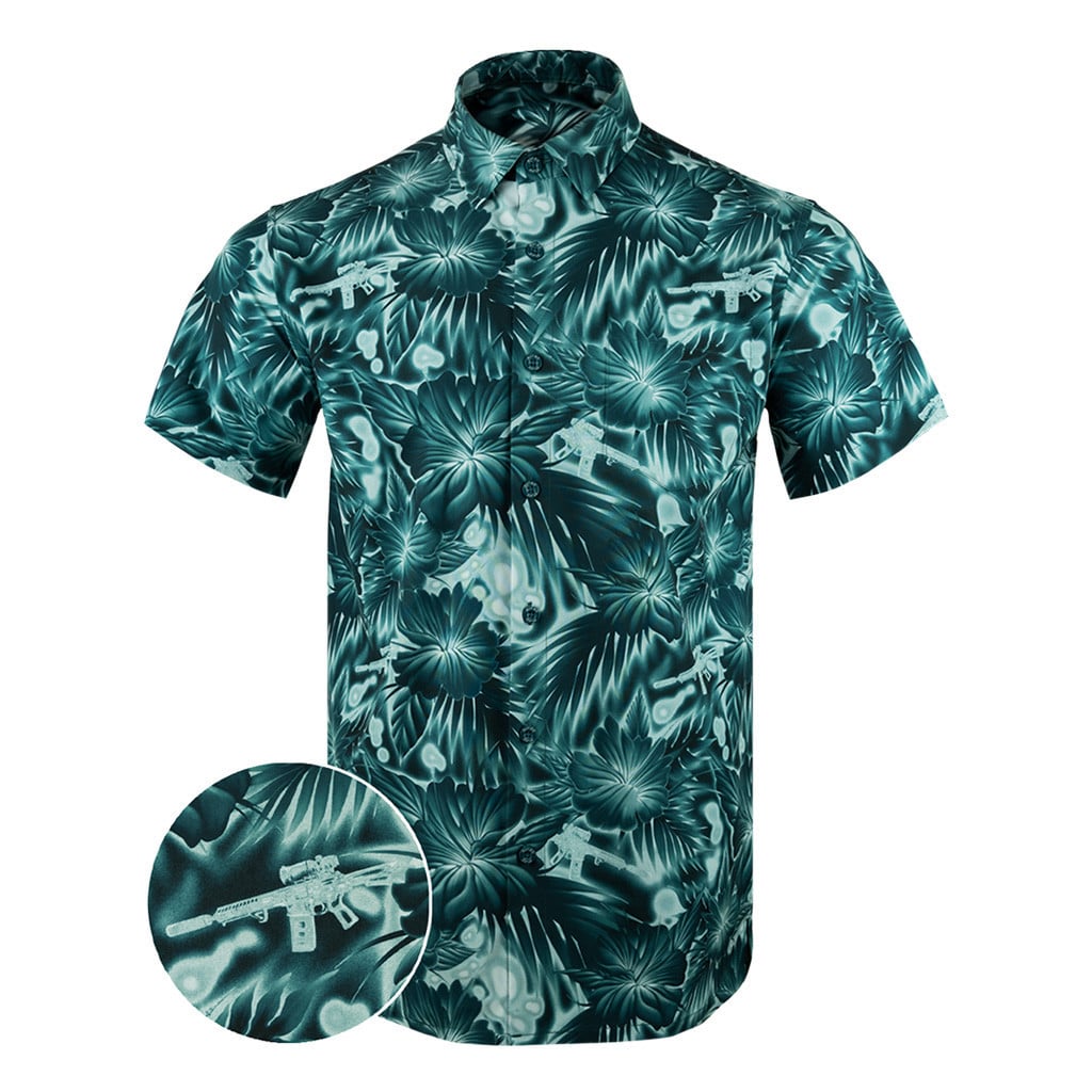 Thermal Ops Teal Button Down Shirt Tactical Shirt Hawaii Style Pro Gun Rights Merch Him Gifts -WearandDecor