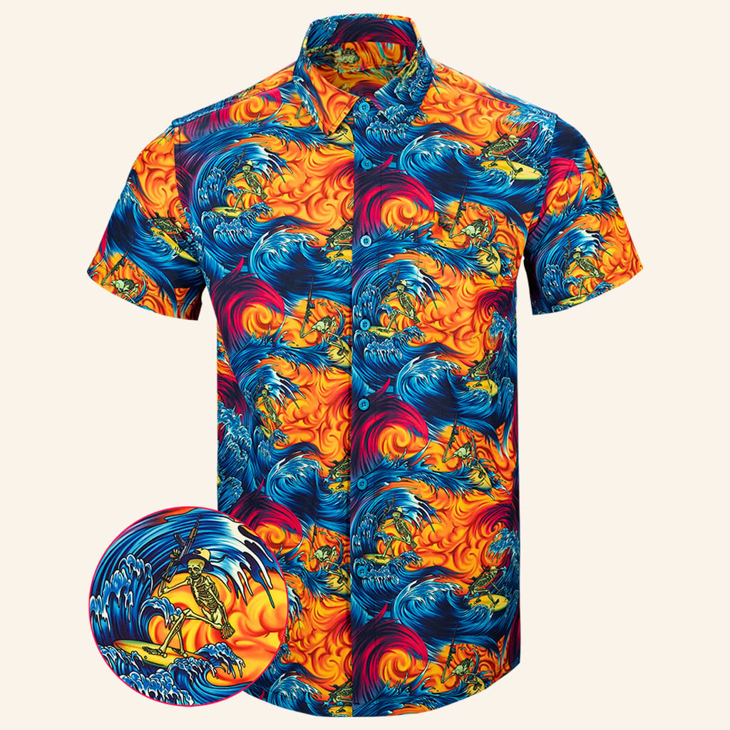Surfs Up Button Down Shirt Tactical Shirt Hawaii Style Birthday Gift For Father -WearandDecor