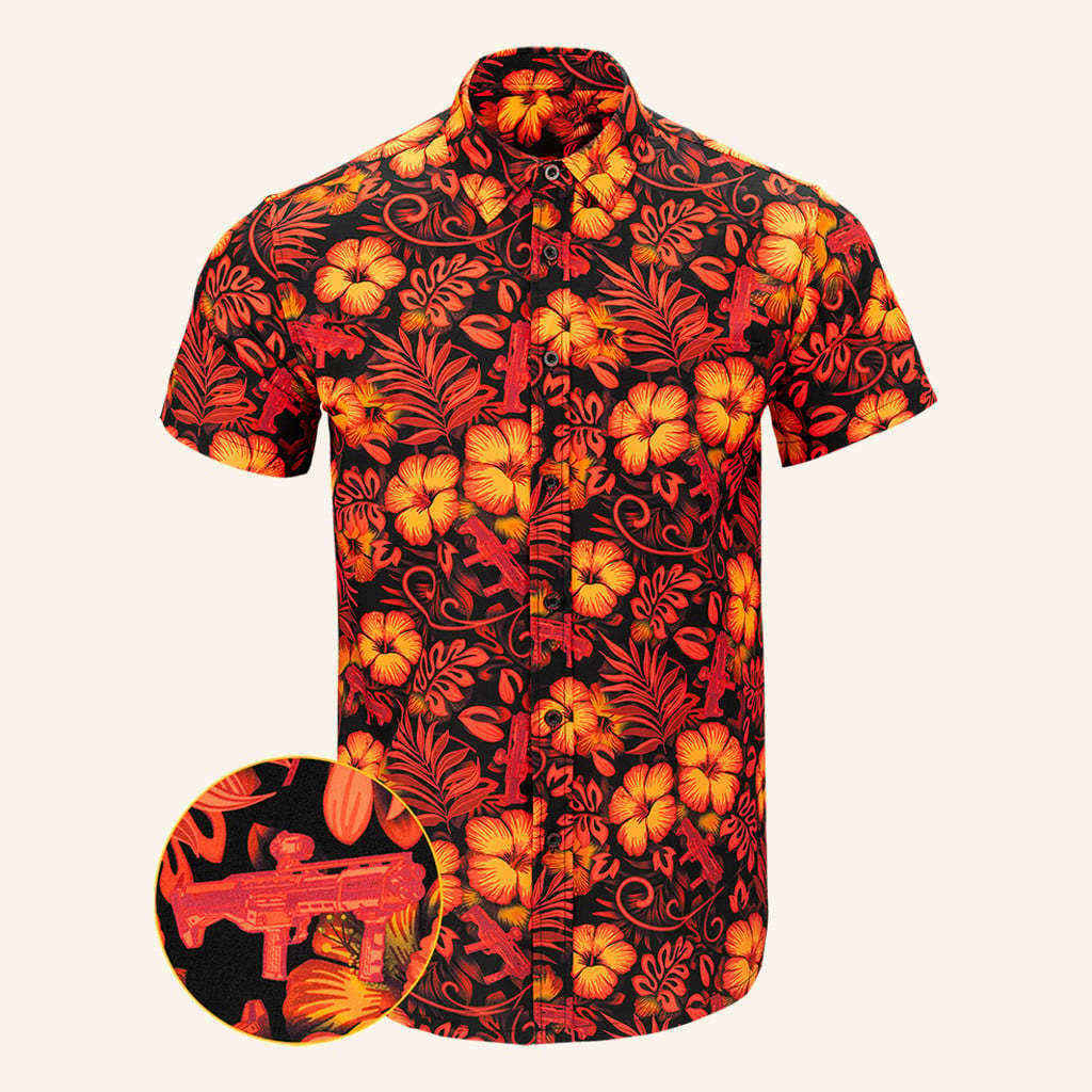 Shotgun Safari Red Button Down Shirt Tactical Aloha Print Shirt Best Gifts For Husband -WearandDecor