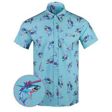 Synth Shark Button Down Shirt Hawaiian Tactical Button Down Present For Husband -WearandDecor