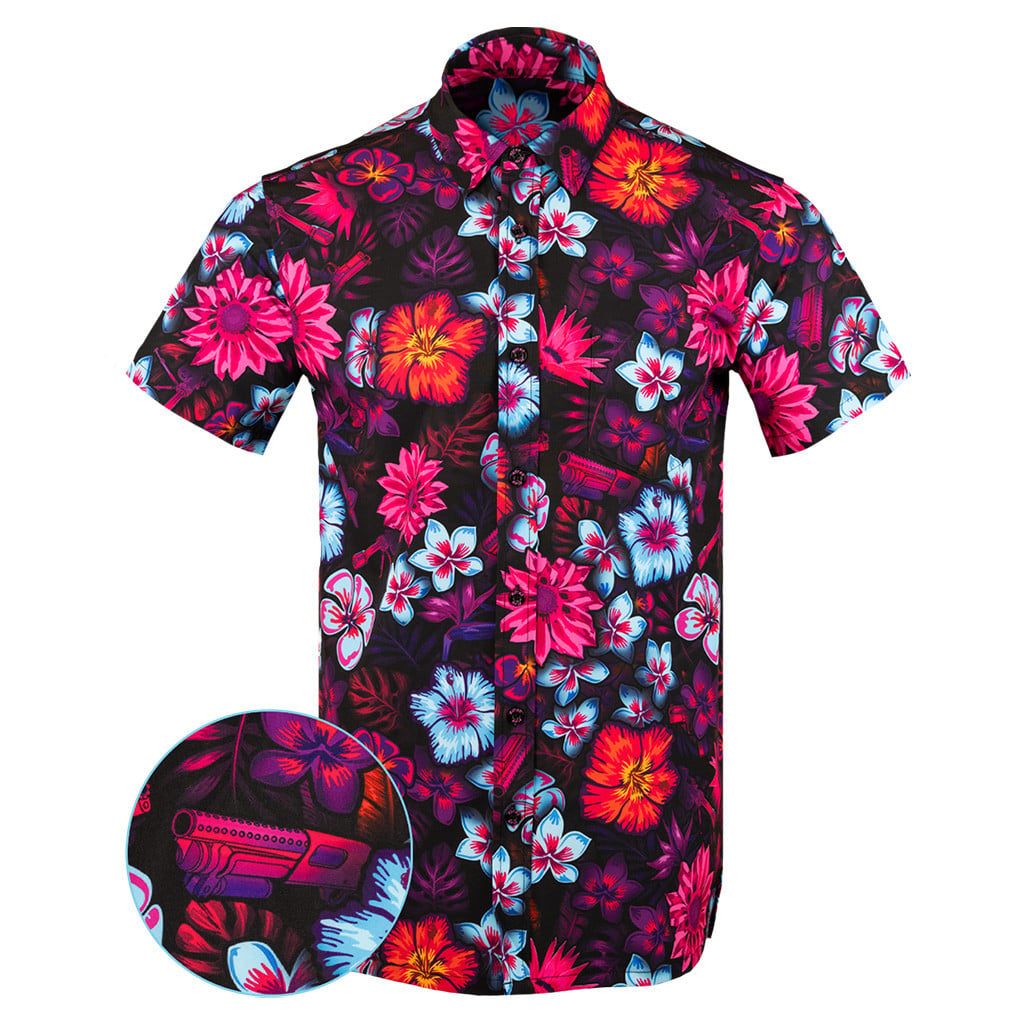 Tropical Fields Button Down Shirt Hawaiian Tactical Button Down Pro Gun Merch Dad Gifts -WearandDecor