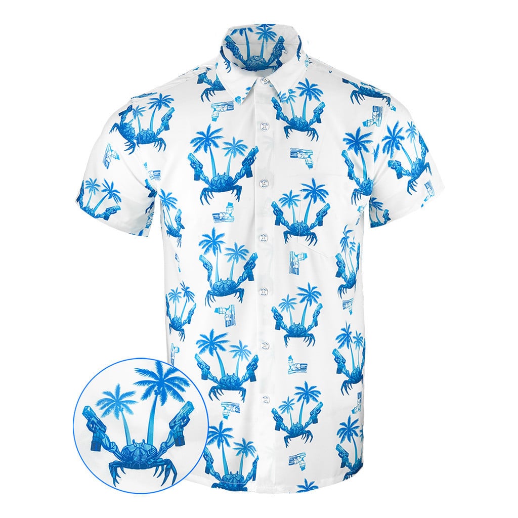 The Crab Blue Button Down Shirt Outdoor Hawaiian Tactical Shirt Gifts For Friends -WearandDecor