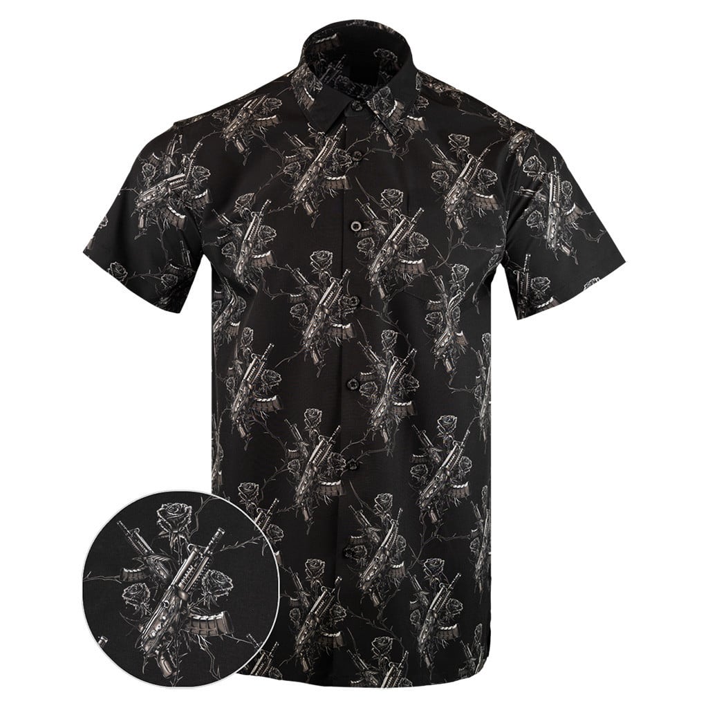 Thorned Button Down Shirt Tactical Shirt Hawaii Style Merch Gifts For Gun Lovers -WearandDecor