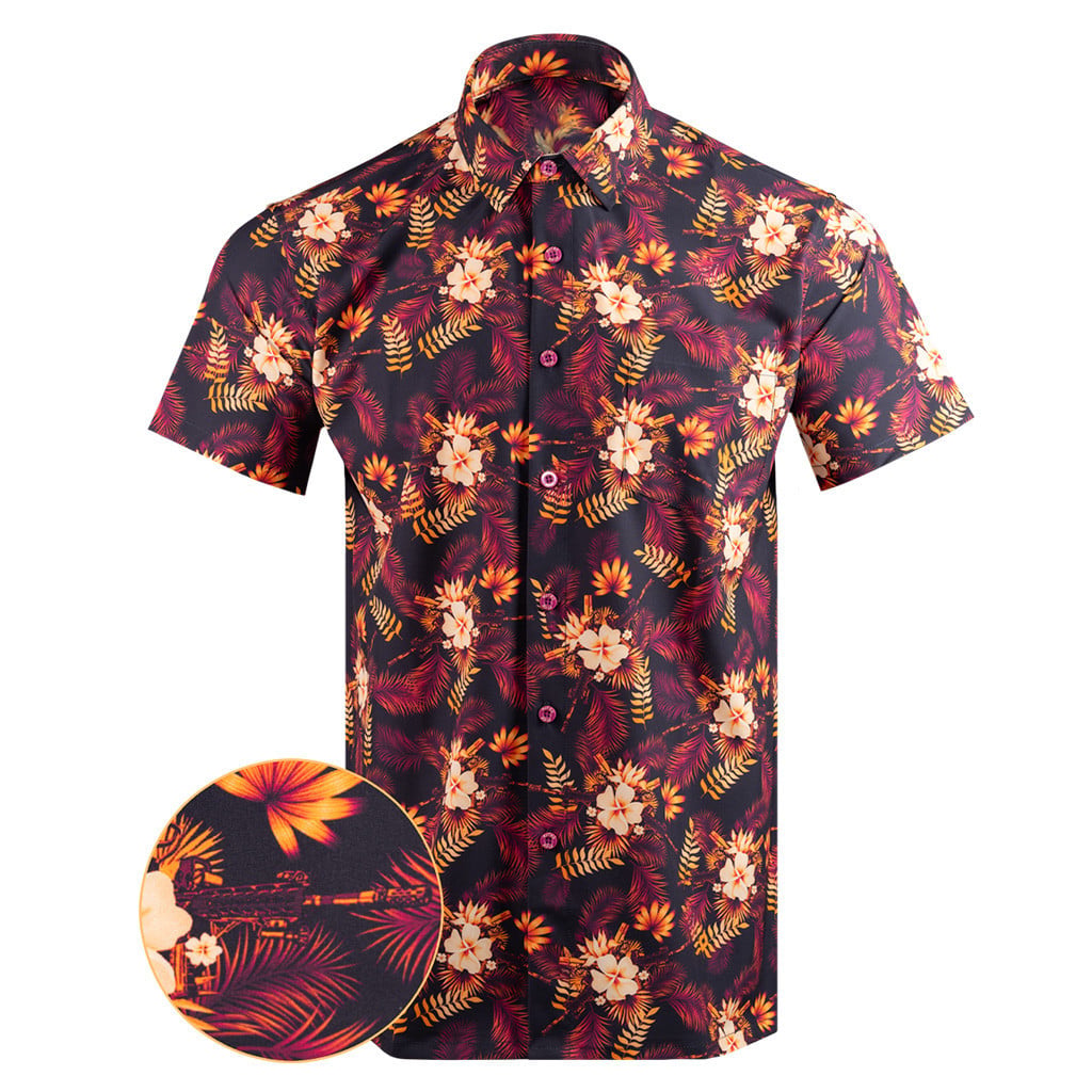 Tropics Maroon Button Down Shirt Tactical Aloha Print Shirt Christmas Ideas For Men -WearandDecor