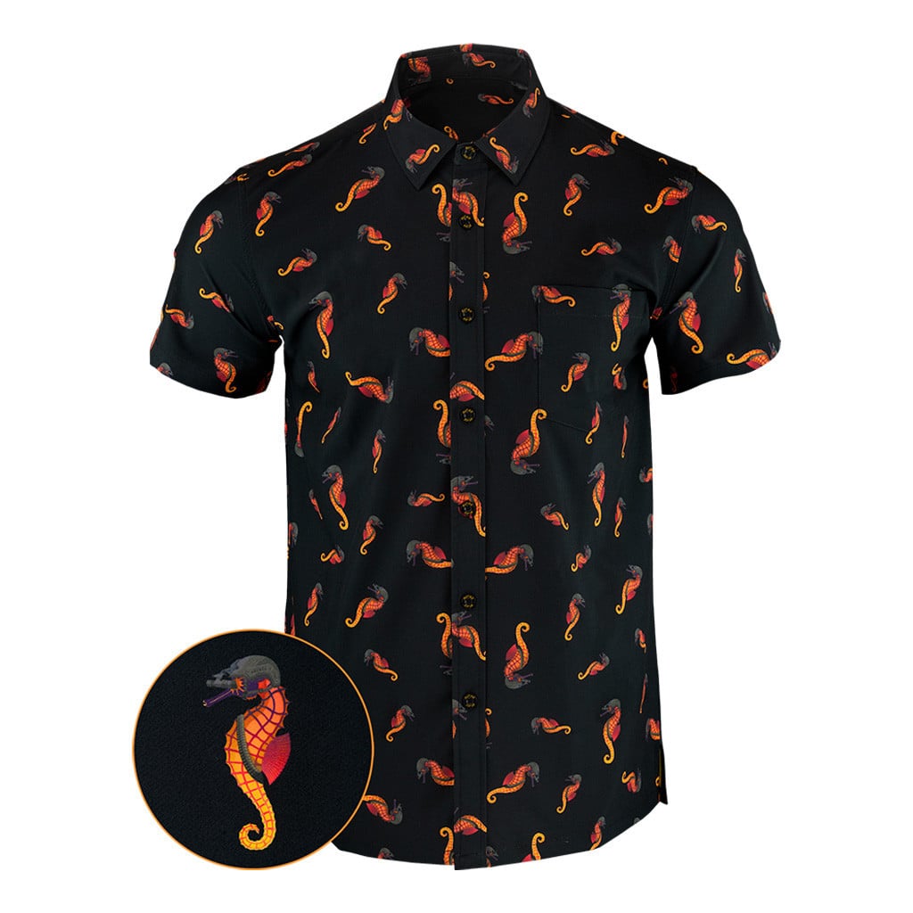 War Horse Black Button Down Shirt Tactical Shirt Hawaiian Style Christmas Gifts For Guys -WearandDecor
