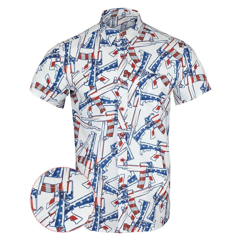 The 4th White Button Down Shirt Gun Print Hawaiian Shirt Patriotic Gifts For Father -WearandDecor