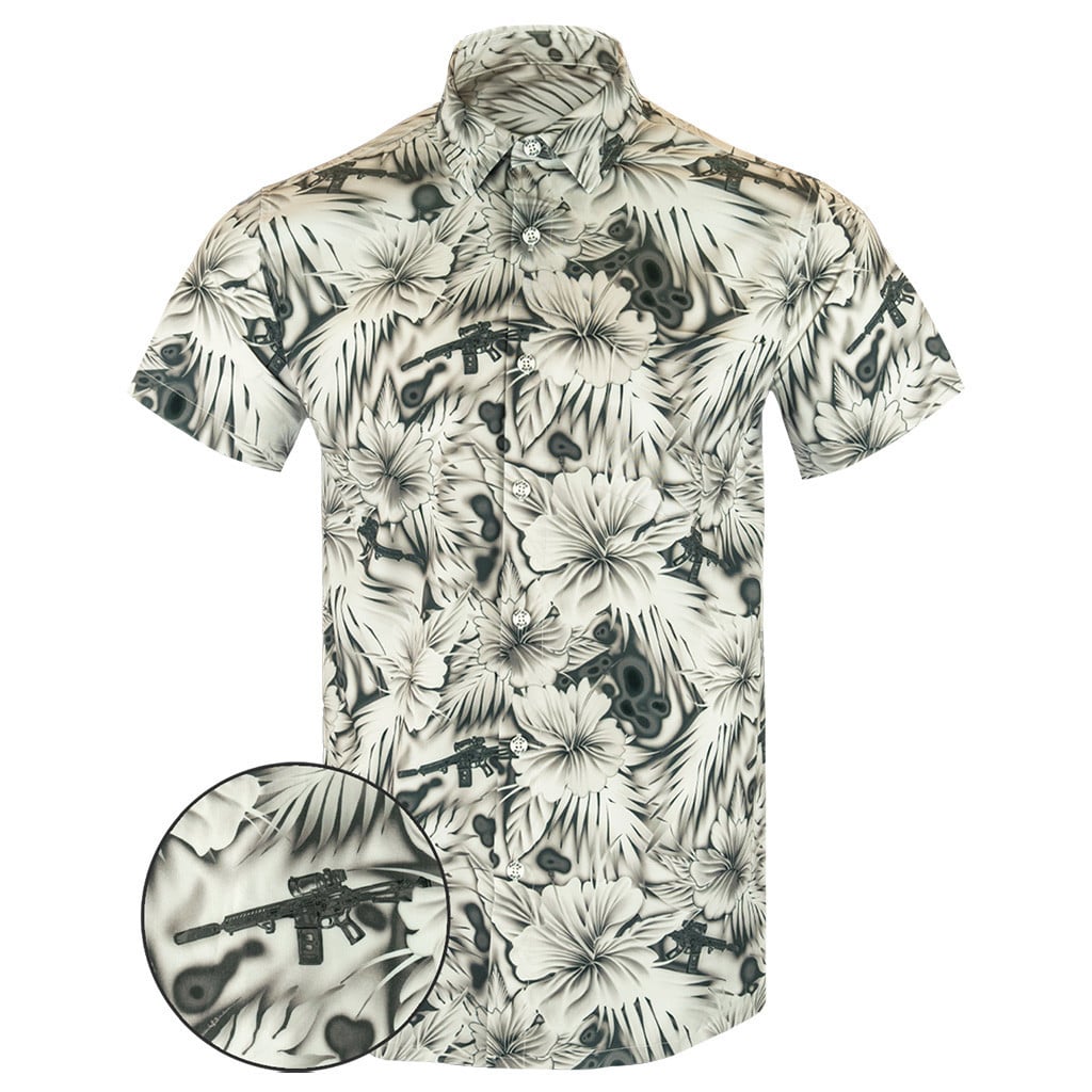 Thermal Ops White Button Down Shirt Tactical Shirt Hawaii Style Merch Gun Lovers Gifts -WearandDecor