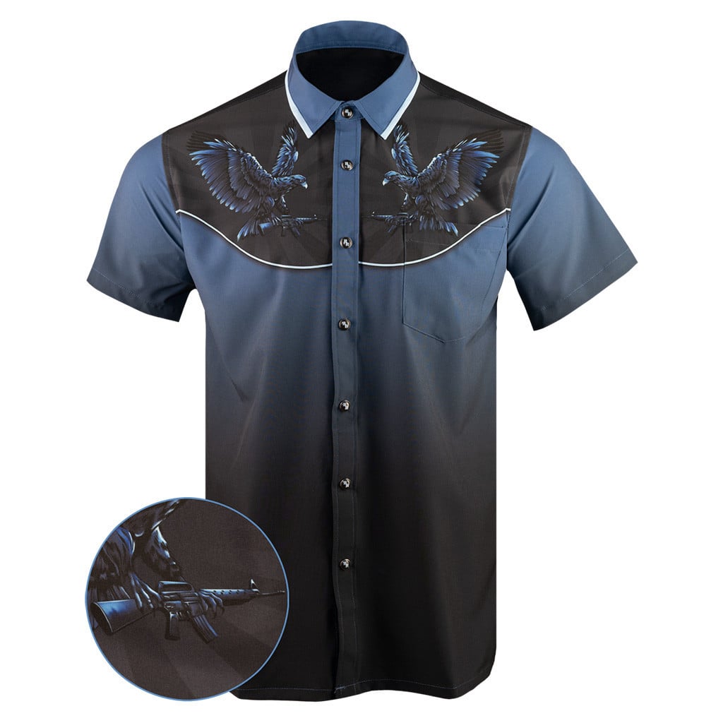 Wild West Button Down Shirt Tactical Hawaiian Shirt Birthday Presents For Dad -WearandDecor