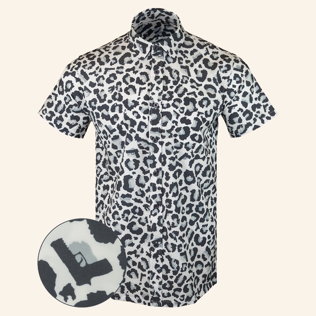 Snow Leopard Button Down Shirt Gun Print Hawaiian Shirt Gift Ideas For Brother -WearandDecor