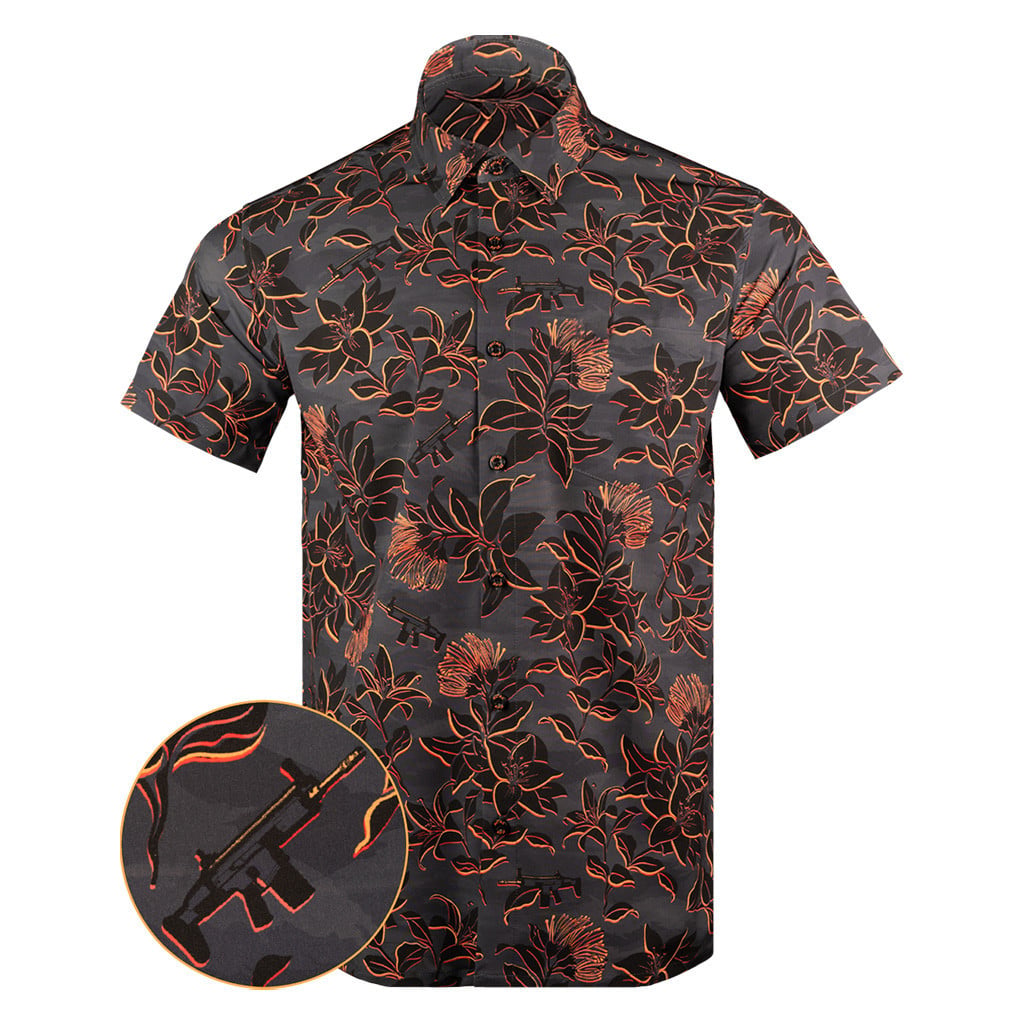 Tropical Tiger Button Down Shirt Hawaiian Tactical Button Down Pro Gun Merch Gifts For Father -WearandDecor