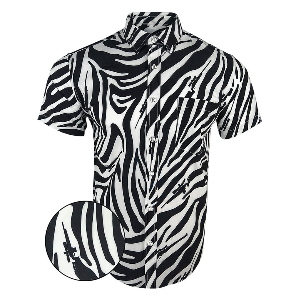 Zebra Button Down Shirt Hawaiian Tactical Button Down Pro Gun Rights Merch Gifts For Father -WearandDecor