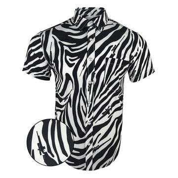 Zebra Button Down Shirt Hawaiian Tactical Button Down Pro Gun Rights Merch Gifts For Father -WearandDecor