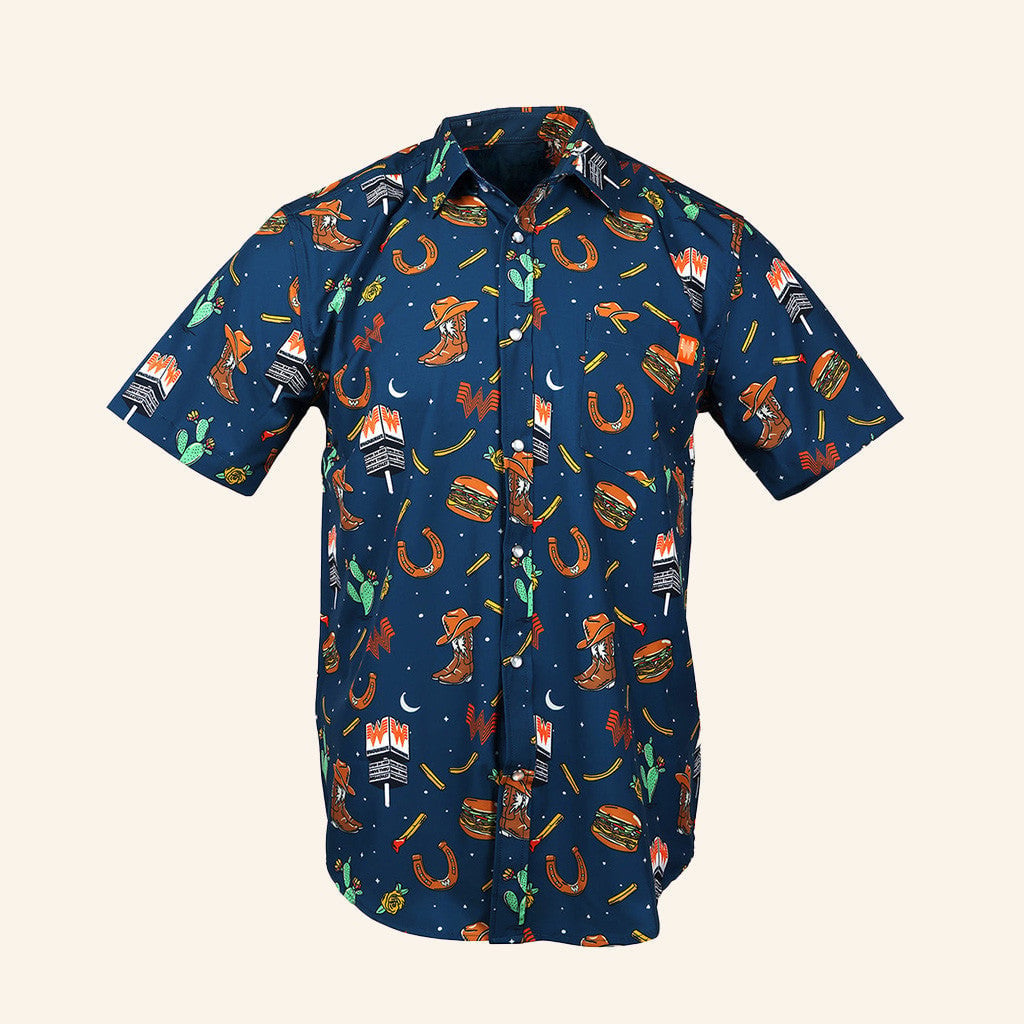 Whataburger Merch Navy College Button Up Shirt Best Gifts For Husband -WearandDecor