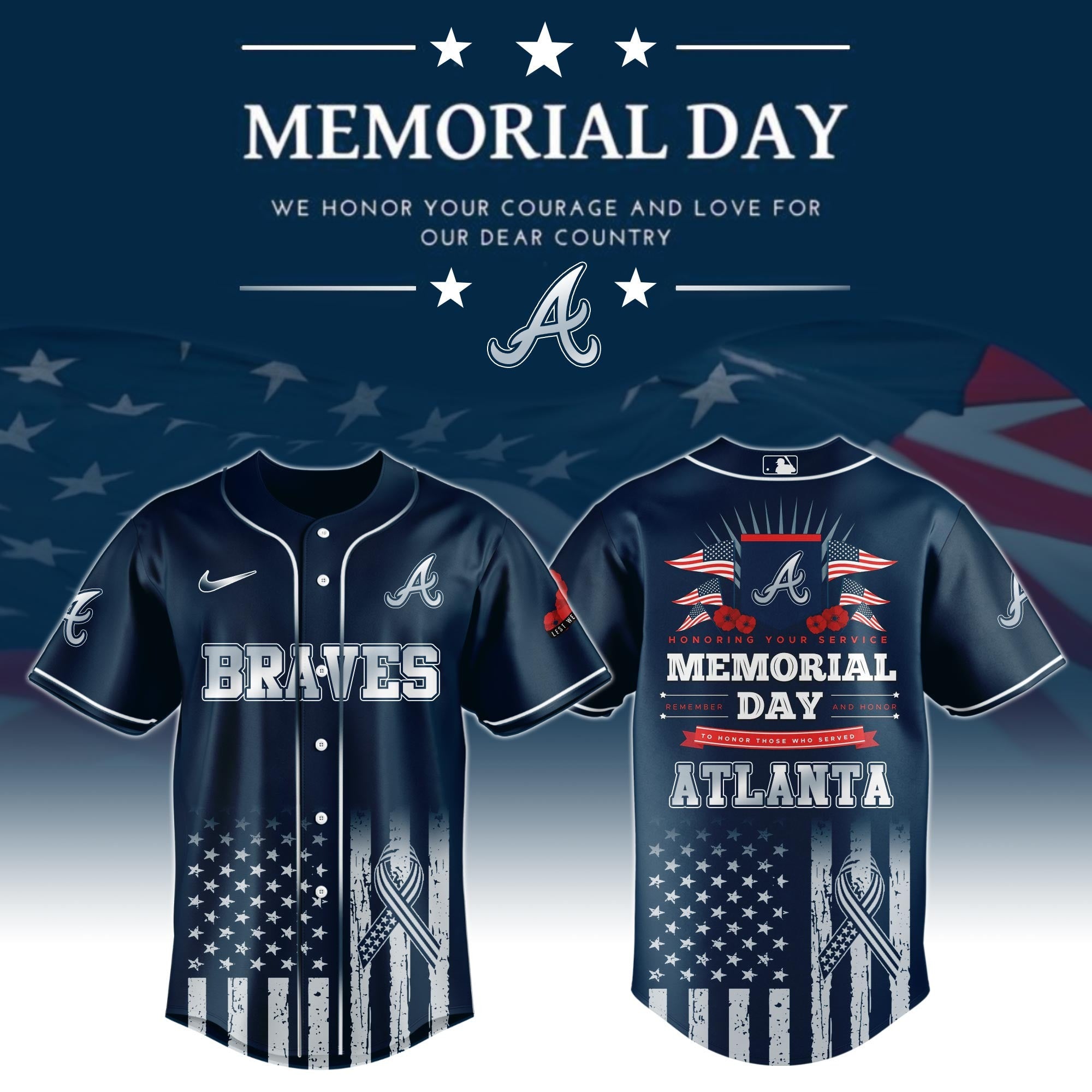 Atlanta Braves Special Memorial Day Edition Jersey Atlanta Braves Merch Gifts For Dad