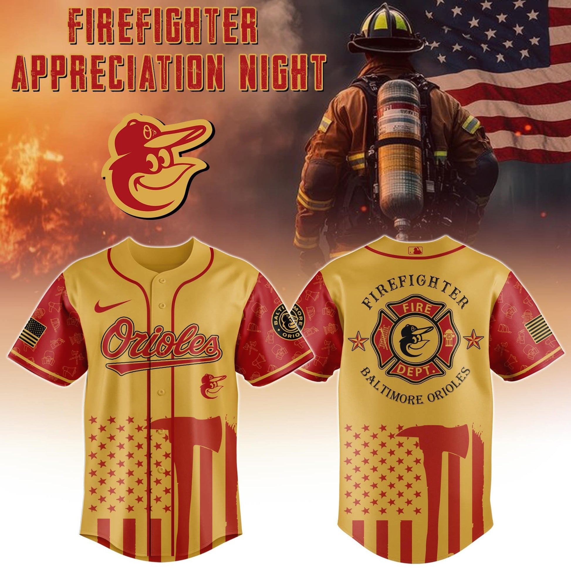 Baltimore Orioles Firefighter Night Baseball Jersey Baltimore Orioles Merch Fathers Day Gifts