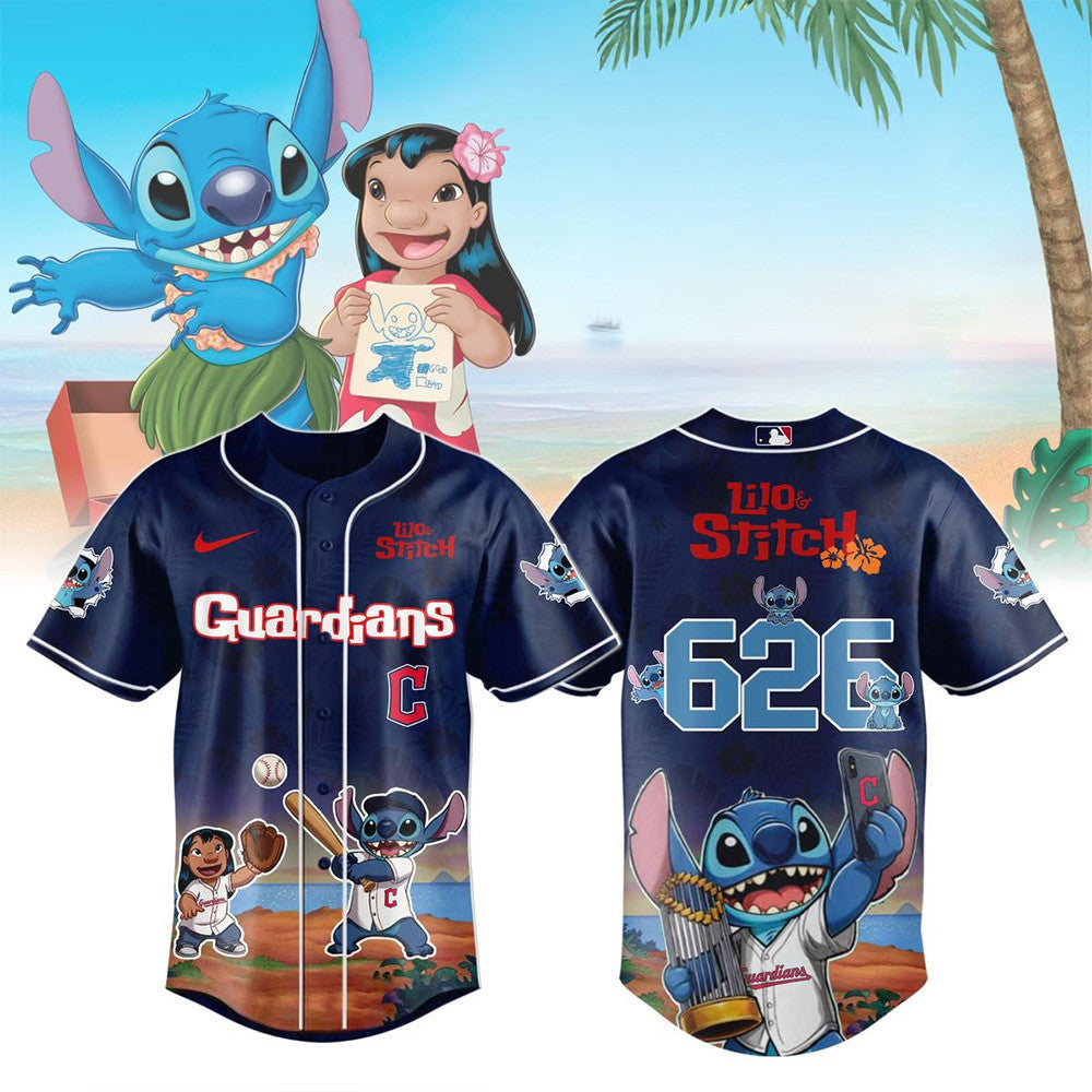 Cleveland Guardians Lilo And Stitch 626 Baseball Jersey Cleveland Guardians Merch Fans Gifts