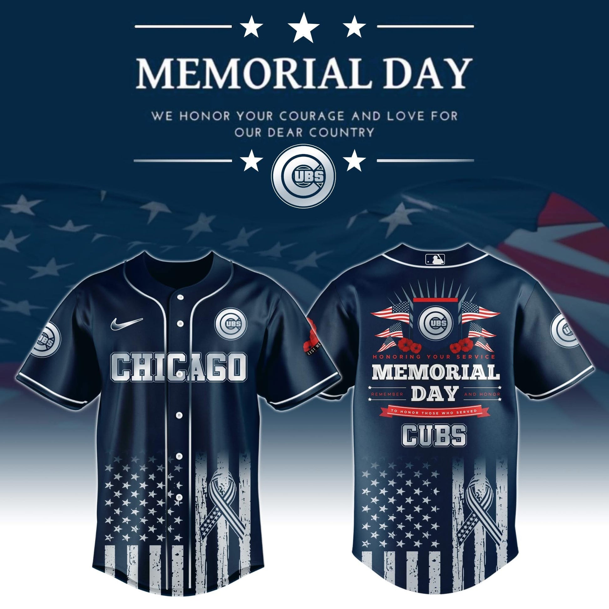 Chicago Cubs Memorial Day 2026 Special Baseball Jersey Chicago Cubs Merch Dad Fathers Day Gifts