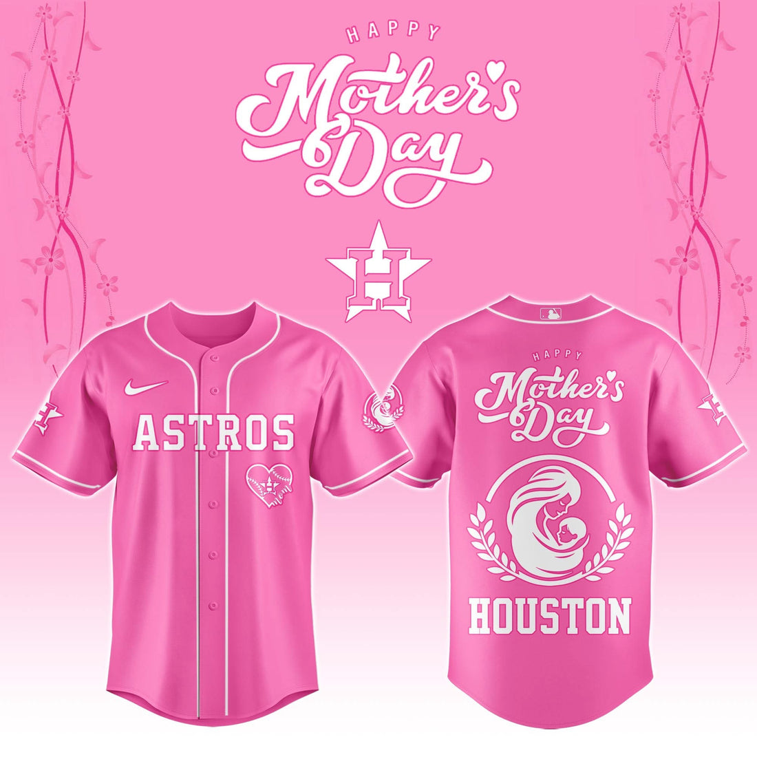 Houston Astros Happy Mother's Day 2026 Baseball Jersey Houston Astros Merch Gifts For Wife