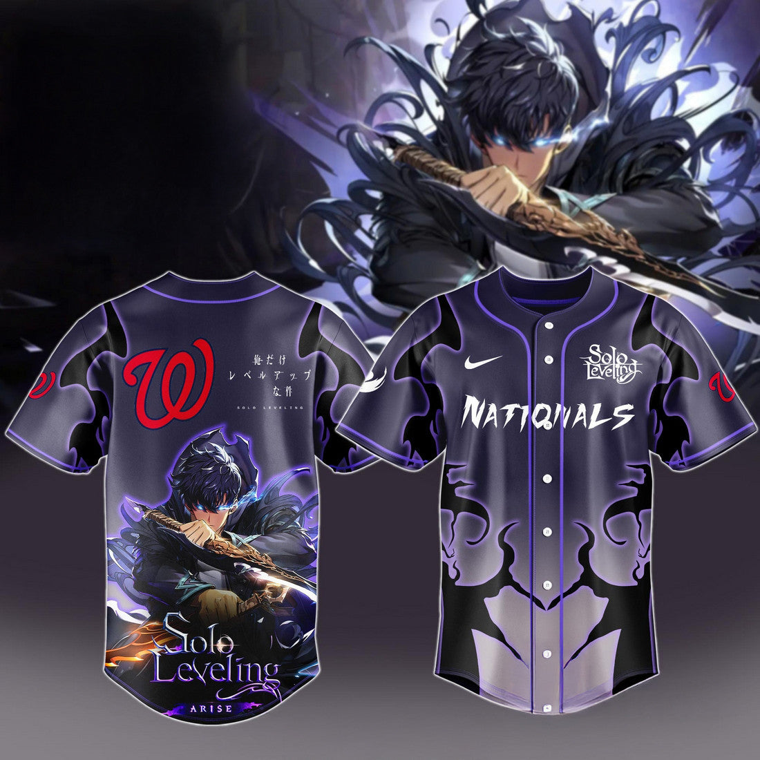 2026 Washington Nationals x Solo Leveling Baseball Jersey Best Gifts For Baseball Fans