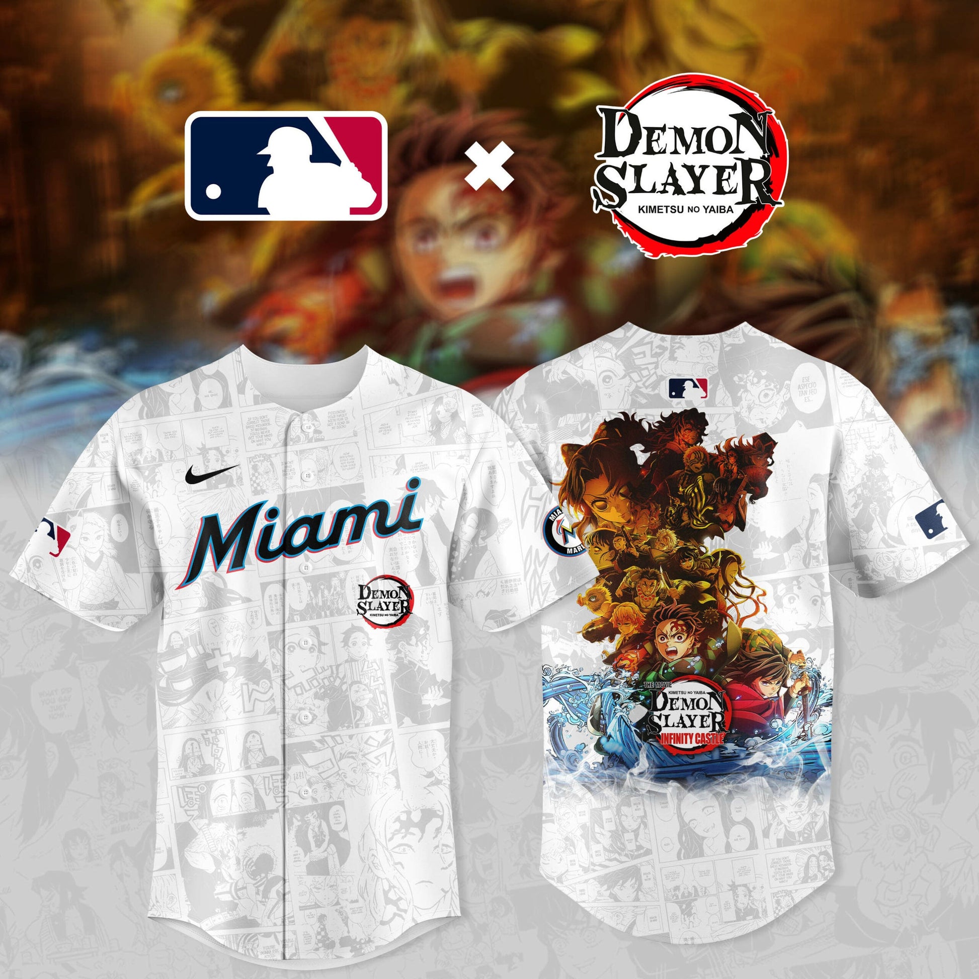 2026 Miami Marlins X Demon Slayer Baseball Jersey Baseball Lover Gift Ideas