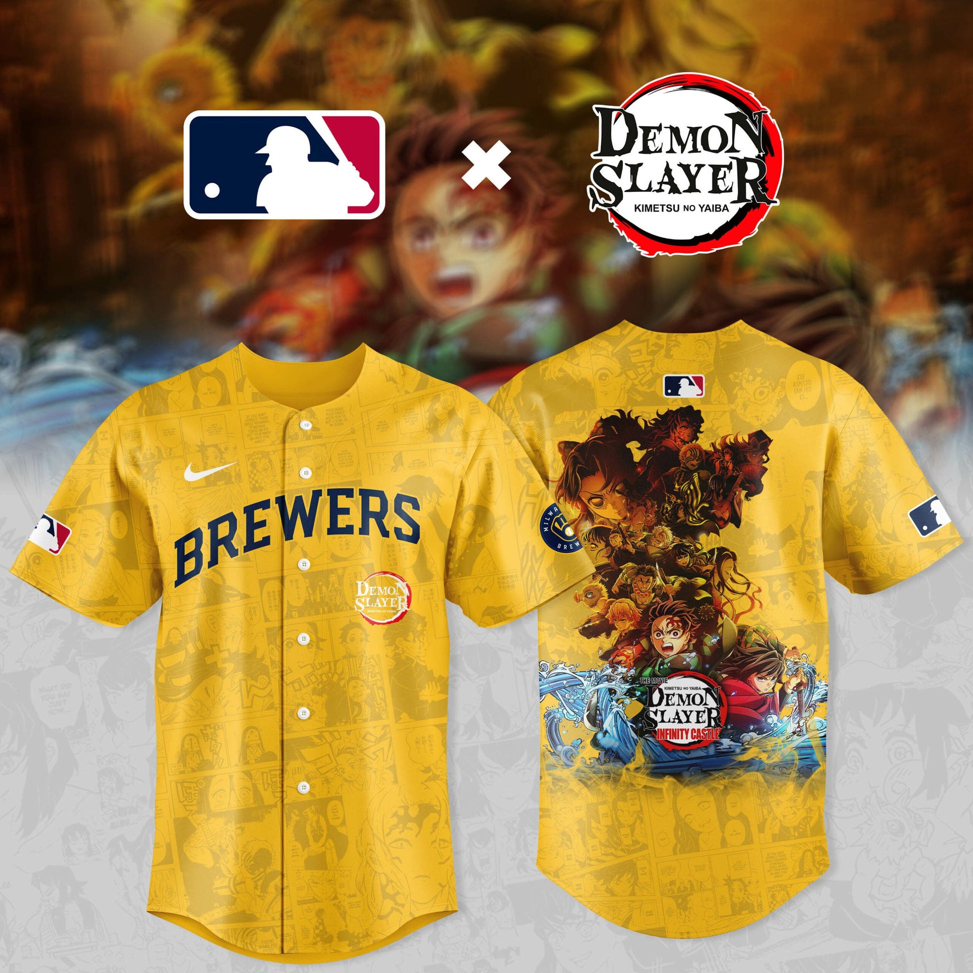 2026 Demon Slayer X Milwaukee Brewers Baseball Jersey Presents For Baseball Lovers
