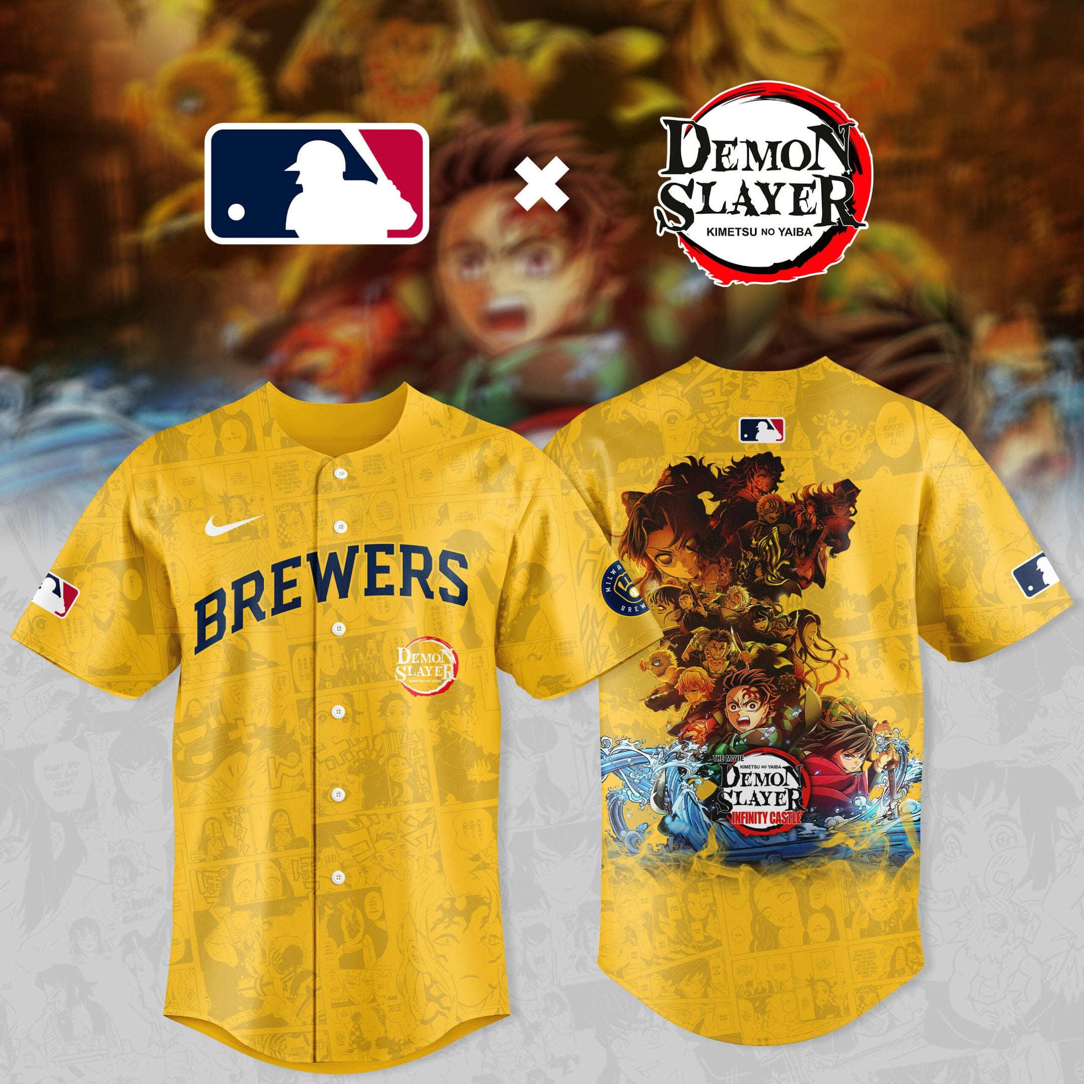 2026 Demon Slayer X Milwaukee Brewers Baseball Jersey Presents For Baseball Lovers