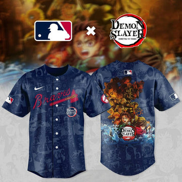 Atlanta Braves x DEMON SLAYER Comic Style Baseball Jersey Gifts For Fans