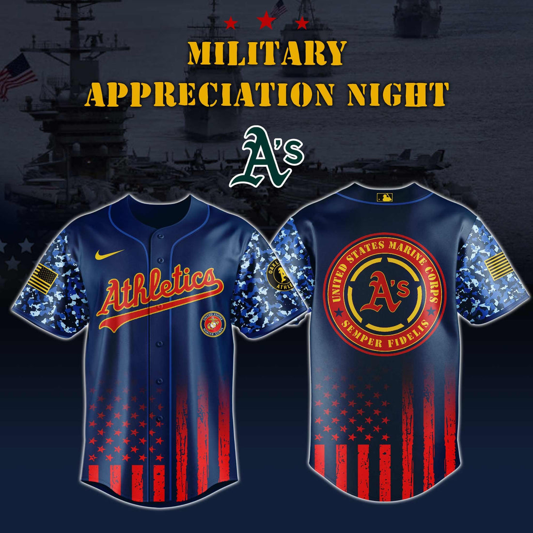 Athletics x Marine Corps Military Appreciation Night Jersey Editions 2026 Athletics Merch
