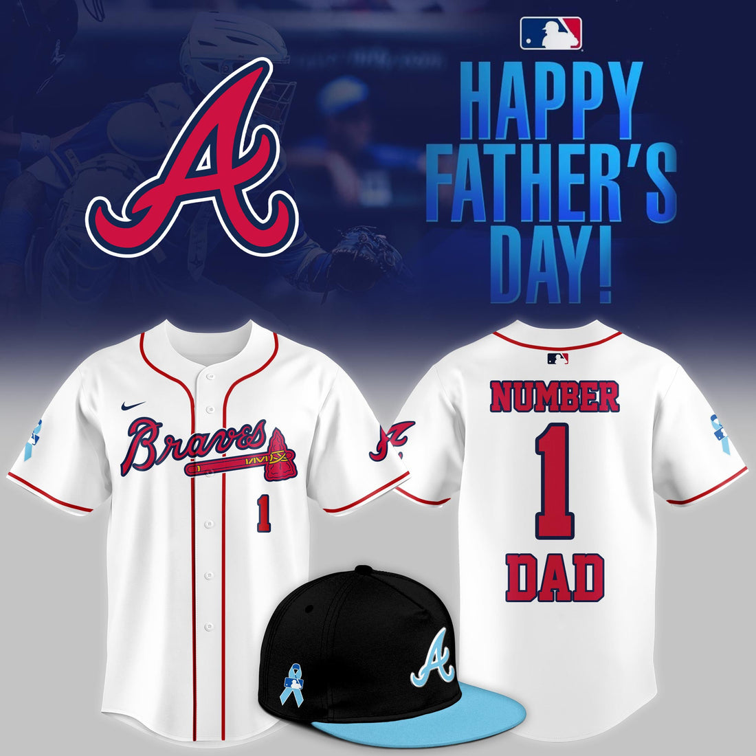 Atlanta Braves 2026 Fathers Day Number One Dad Jersey Baseball Gifts Ideas