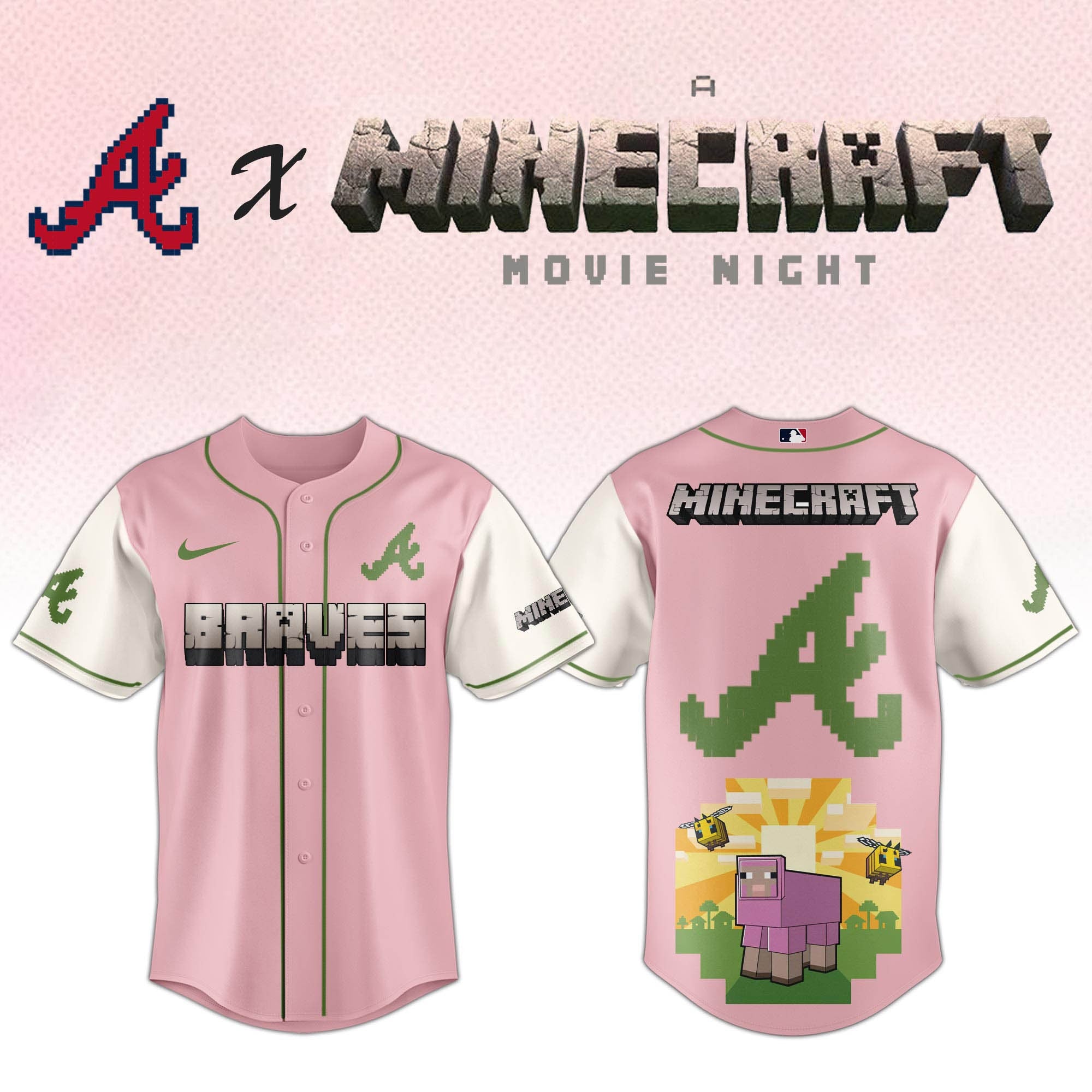 Atlanta Braves x A MINECRAFT MOVIE Night Jersey Fan Merch Apparel Gift Ideas