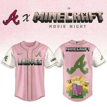 Atlanta Braves x A MINECRAFT MOVIE Night Jersey Fan Merch Apparel Gift Ideas