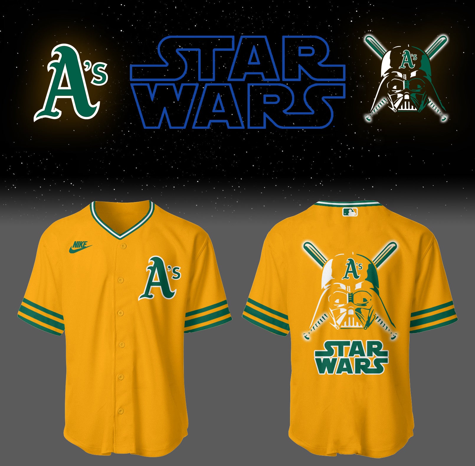 Athletics Jays Baseball 2026 Athletics x Star Wars Gold Jersey Gifts For Baseball Fans