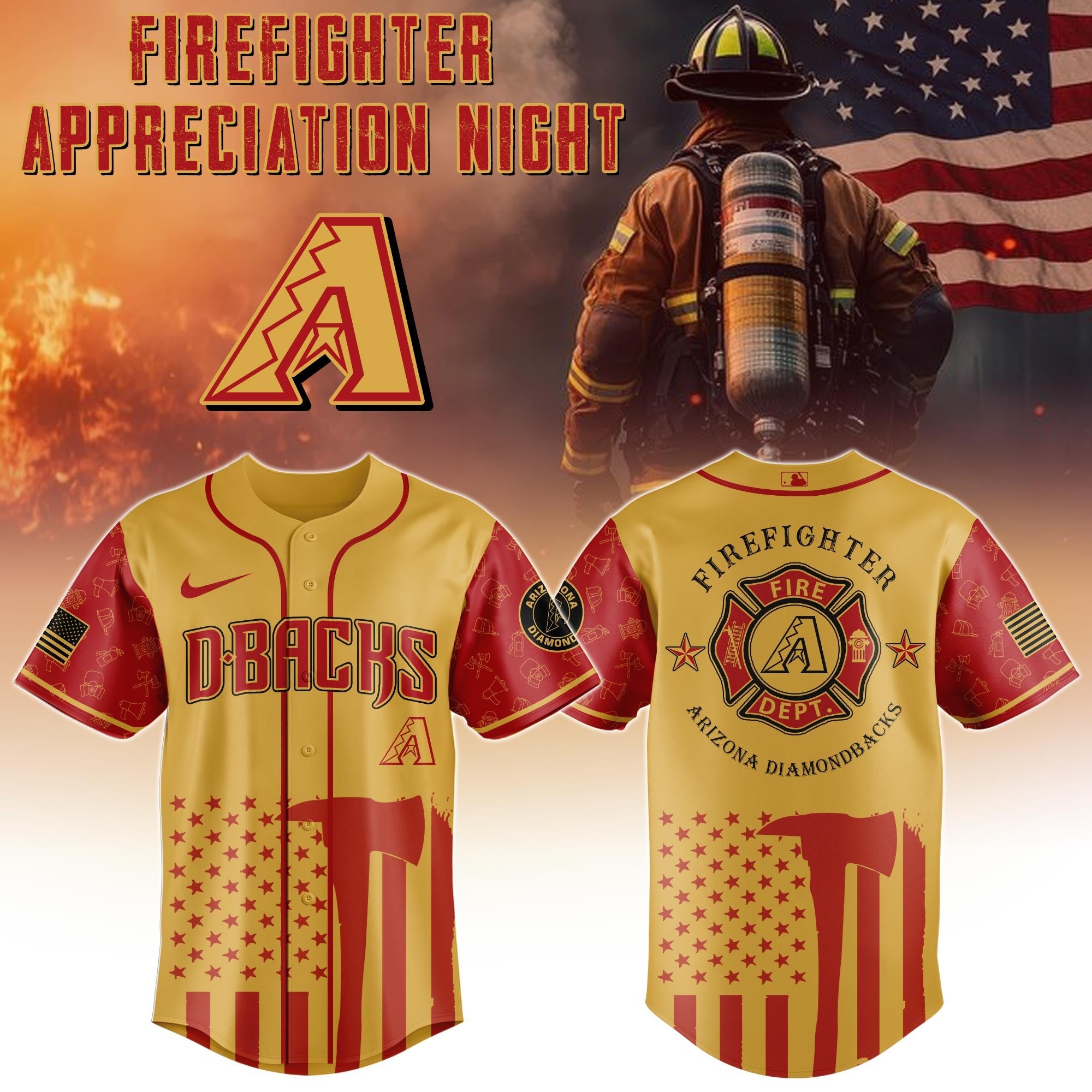 Arizona Diamondbacks x Firefighter Appreciation Night Jersey Gifts For Baseball Lovers