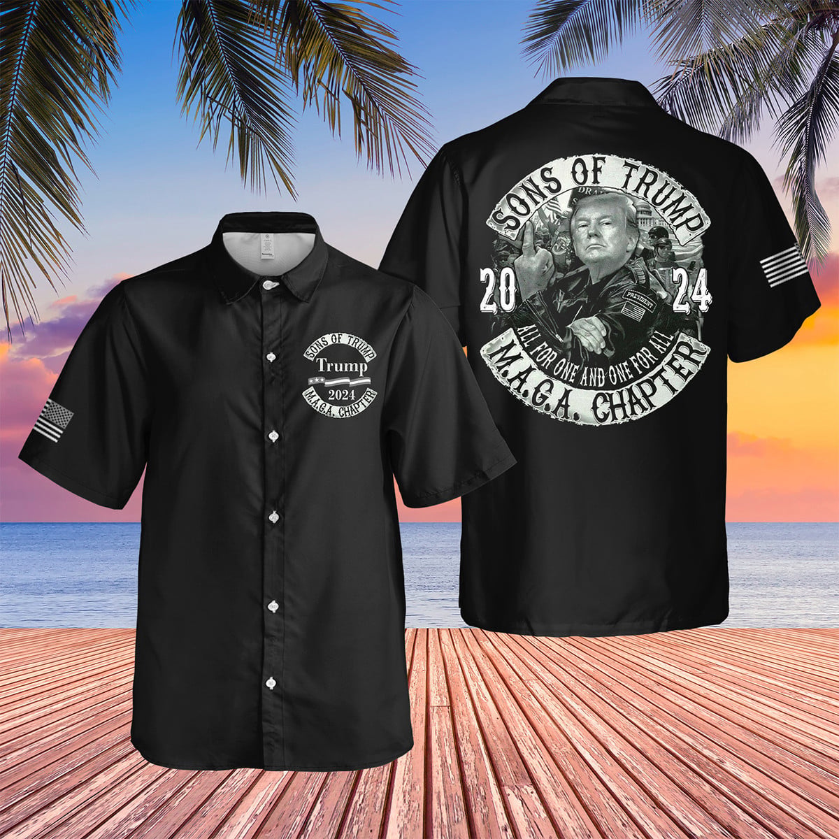 Sons Of Trump 2024 MAGA Chapter Hawaiian Shirt All For One And One For All Trump Button Up