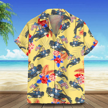 Trump Riding Eagle Hawaiian Shirt Funny Donald Trump Button Up Summer Gifts For Father