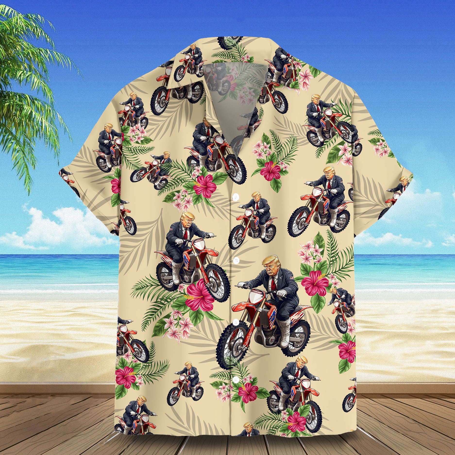 Trump Riding Bike Hawaiian Shirt Trump For President 2024 Button Down Shirt For Summer Gift