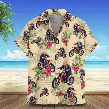 Trump Riding Bike Hawaiian Shirt Trump For President 2024 Button Down Shirt For Summer Gift