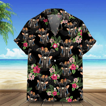 Trump Riding Motorcycle Hawaiian Shirt Donald Trump 2024 Tropical Shirt Gifts For Men