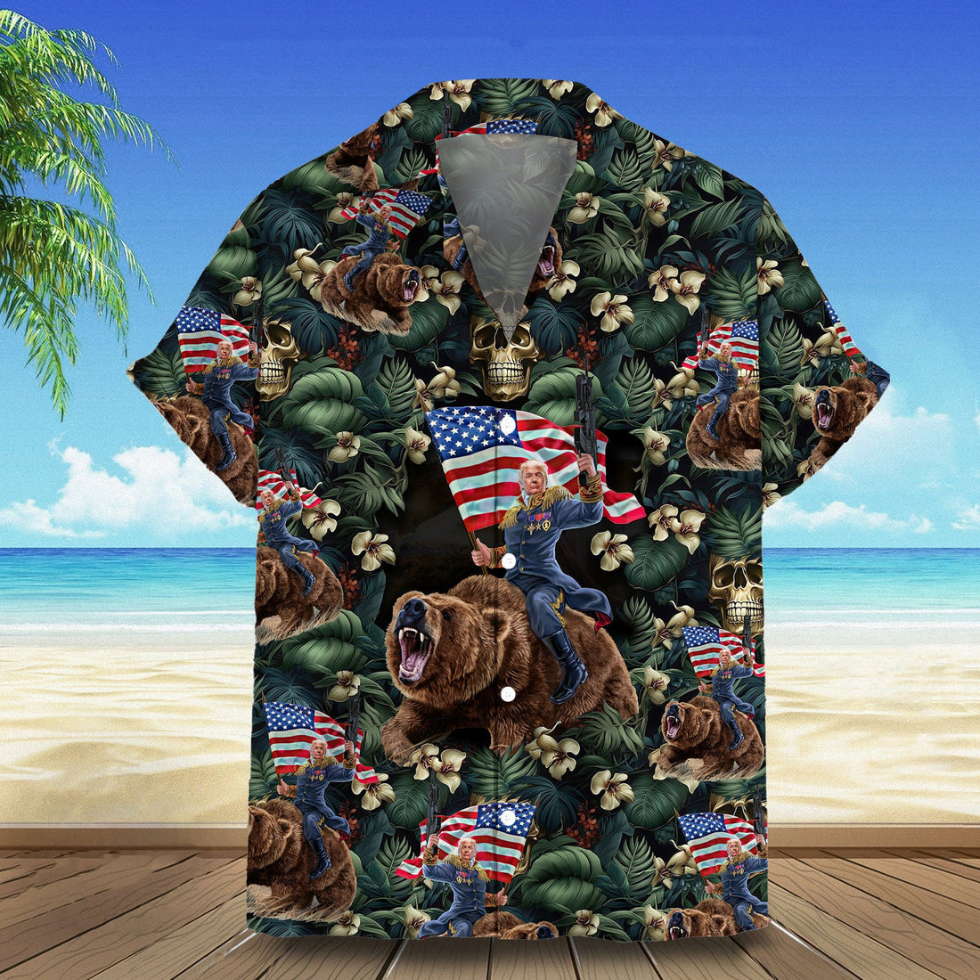 Trump Riding Bear Hawaiian Shirt Trump For President 2024 Button Shirt Summer Gift_