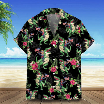 Donald Trump 2024 Hawaiian Shirt Trump Riding T-Rex Button Up Summer Shirts For Men Funny Gifts