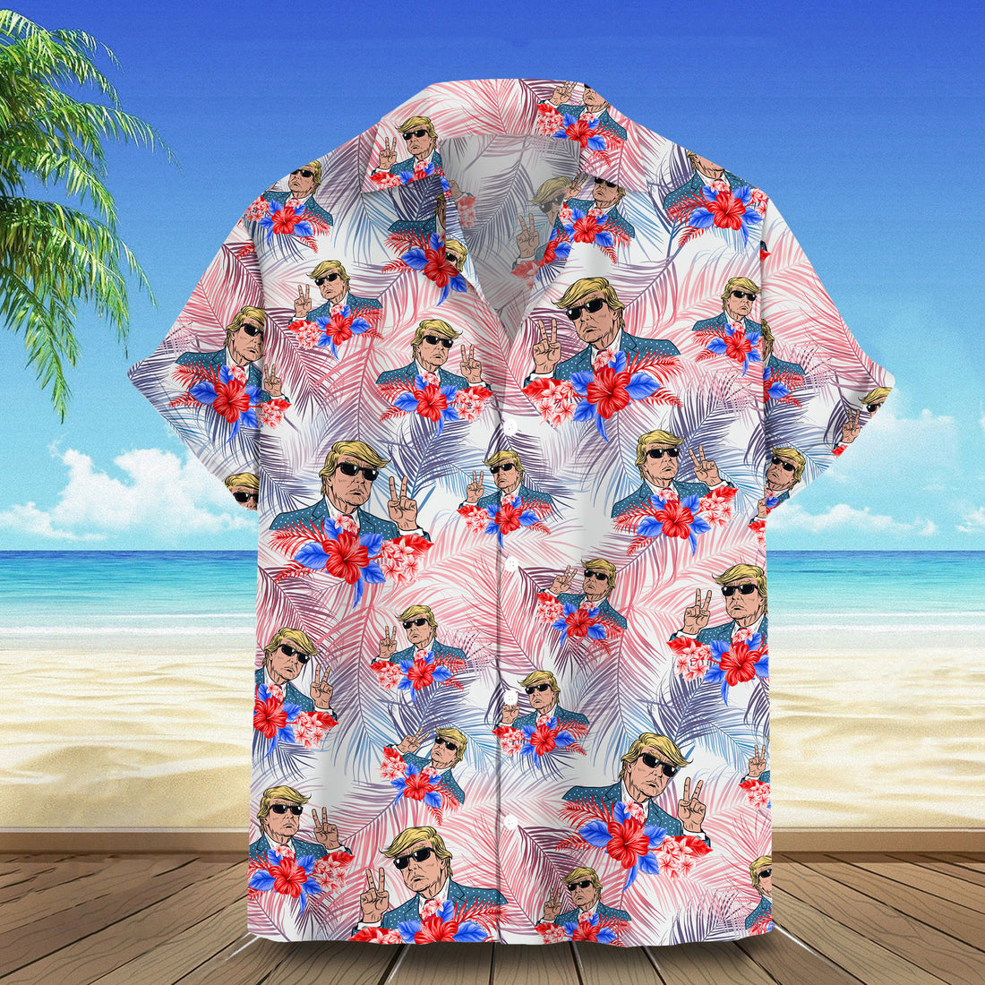 Trump 2024 Hawaiian Shirt Funny Donald Trump Palm Leaf Pattern Aloha Shirt Gift For Patriots