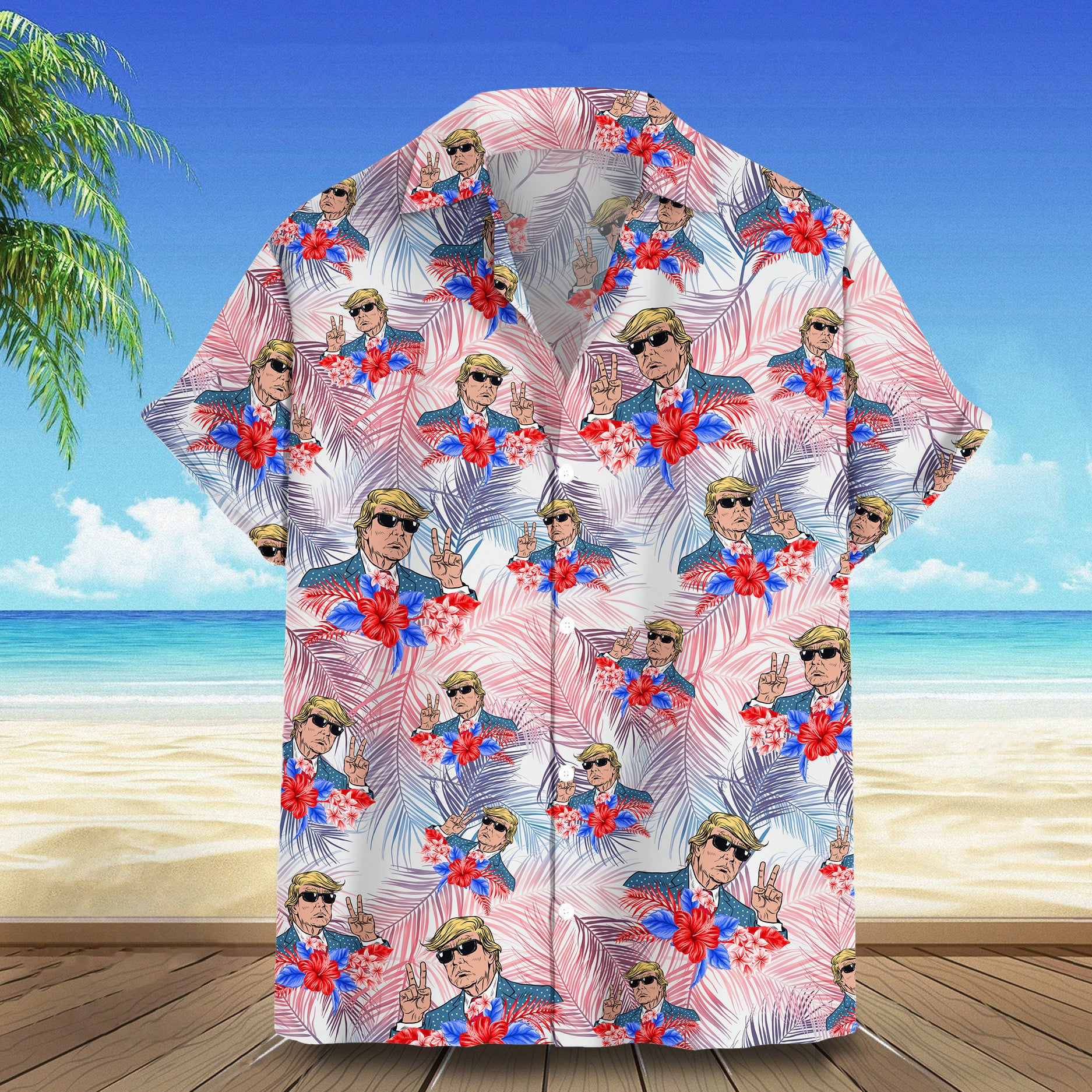 Trump 2024 Hawaiian Shirt Funny Donald Trump Palm Leaf Pattern Aloha Shirt Gift For Patriots