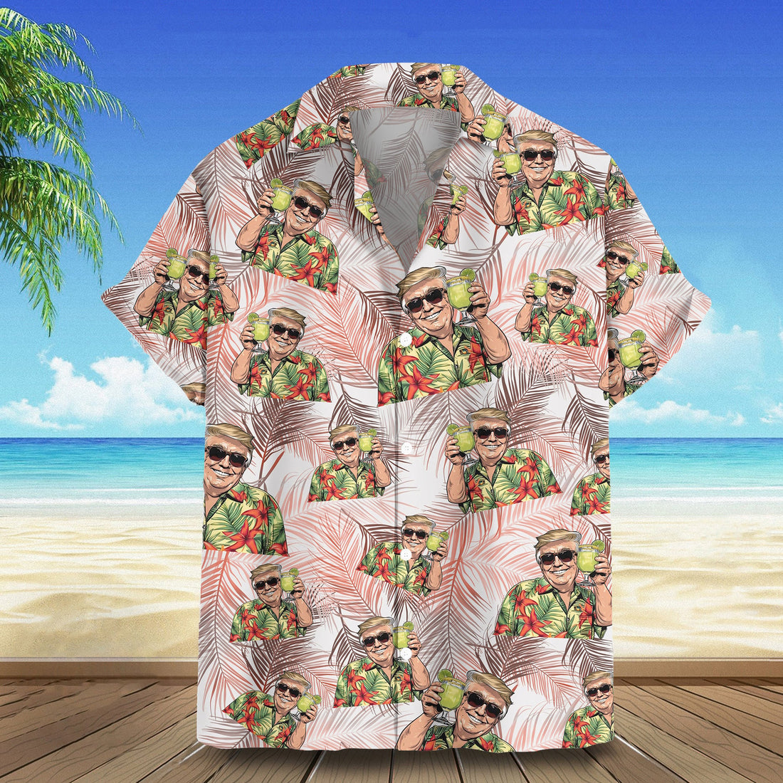 Trump Hawaiian Shirt Donald Trump 2024 Palm Leaf Pattern Tropical Shirt Gift For Men
