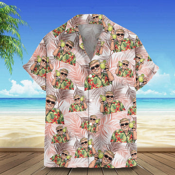 Trump Hawaiian Shirt Donald Trump 2024 Palm Leaf Pattern Tropical Shirt Gift For Men