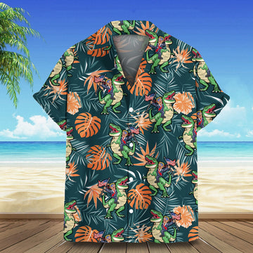 Trump Riding Dinosaur Hawaiian Shirt Trump Campaign Aloha Pattern Shirt Gift For Son