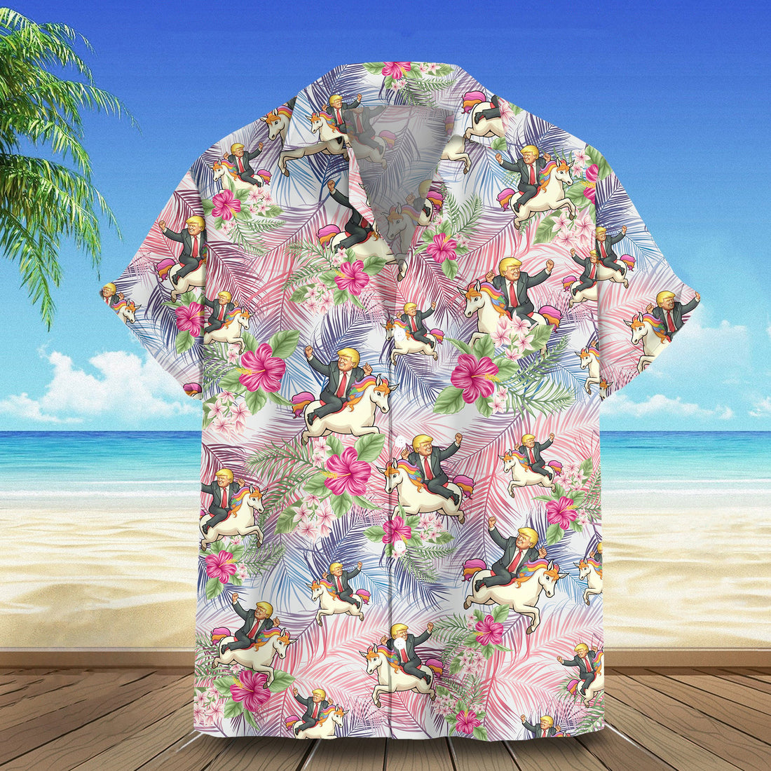 Trump 2024 Hawaiian Shirt Trump Riding Unicorn Funny Summer Shirt Gifts For Father