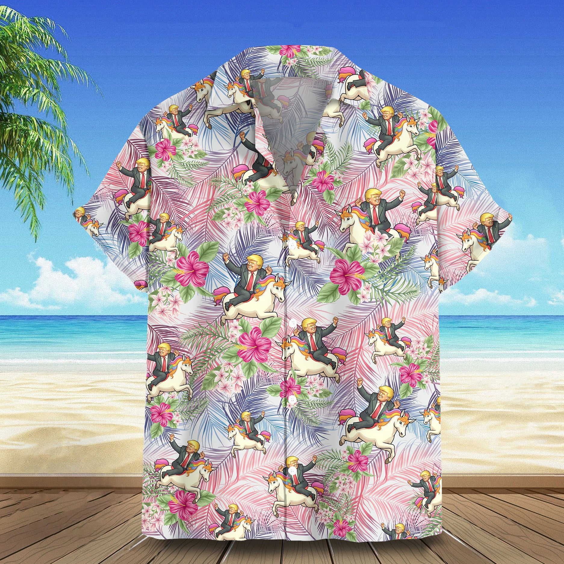 Trump 2024 Hawaiian Shirt Trump Riding Unicorn Funny Summer Shirt Gifts For Father