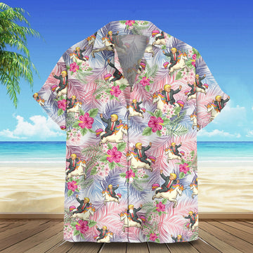 Trump 2024 Hawaiian Shirt Trump Riding Unicorn Funny Summer Shirt Gifts For Father
