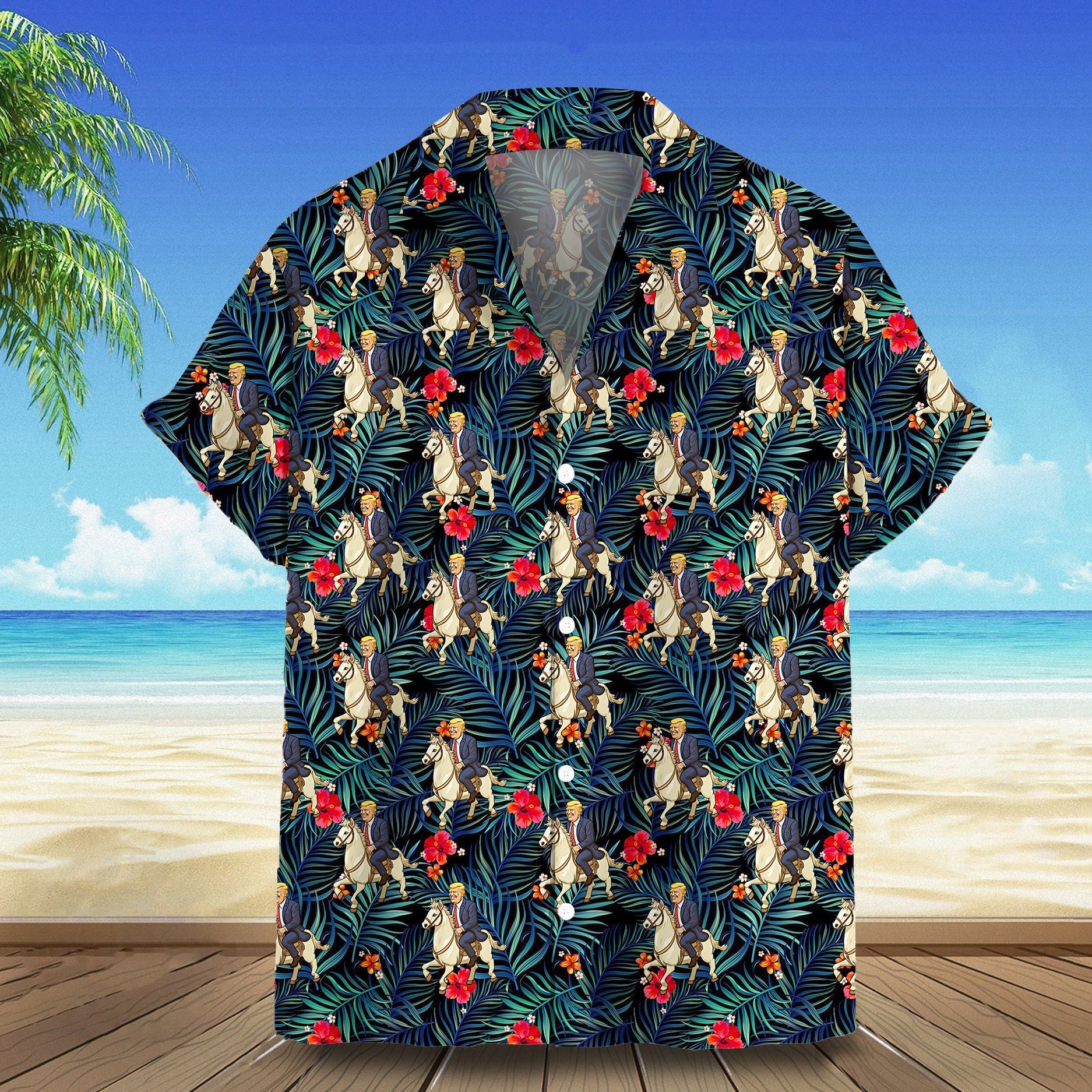 Trump Riding House Hawaiian Shirt Trump 2024 Summer Shirt Gifts For Republicans
